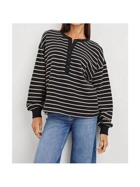 RAILS Joan Sweater Stripe Black ivory Terry Heavyweight